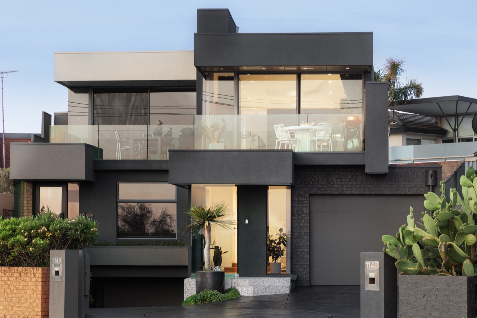 Modern grey twilight exterior